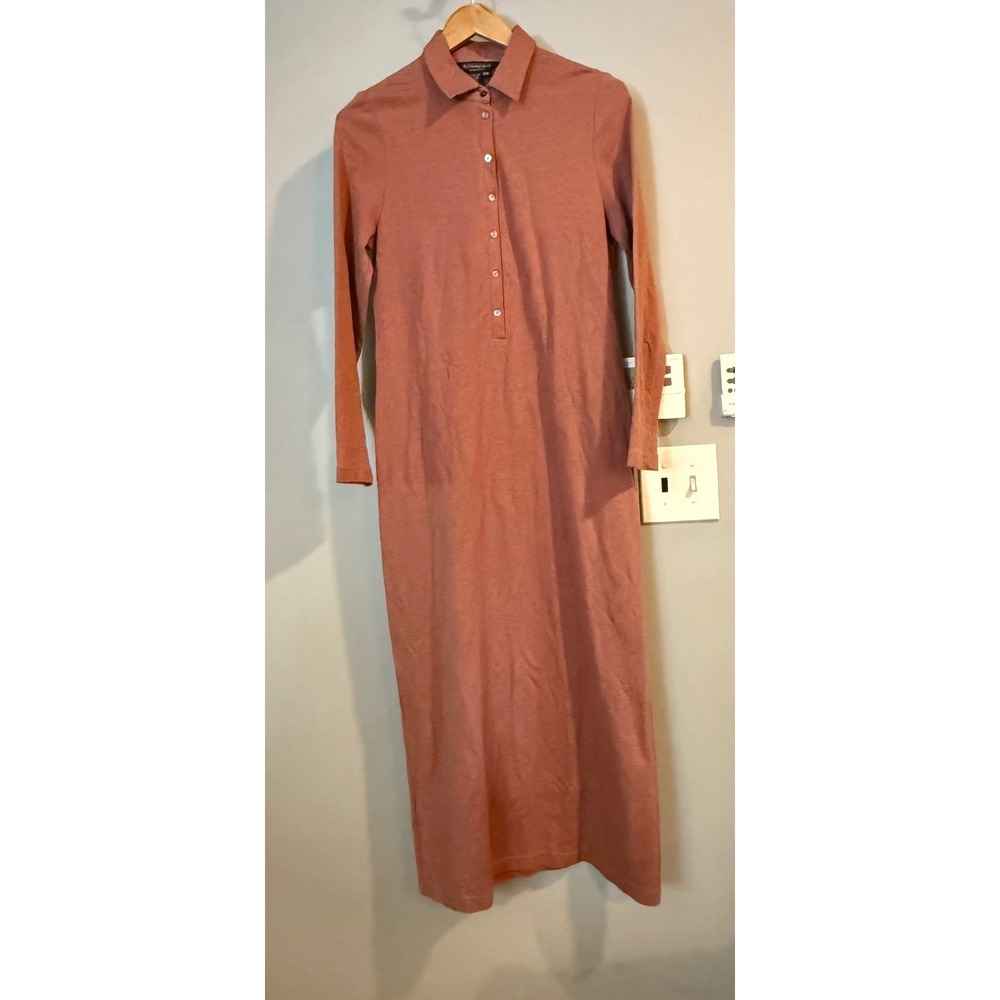 J Peterman Company Dress Womens XS Long Sleeve Polo Shirt Maxi Dusty Rose Casual